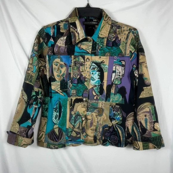 Mirror Image Vintage Denim Jacket W/Colorful Abstract Art.  Size Medium.  EUC. - Picture 10 of 11